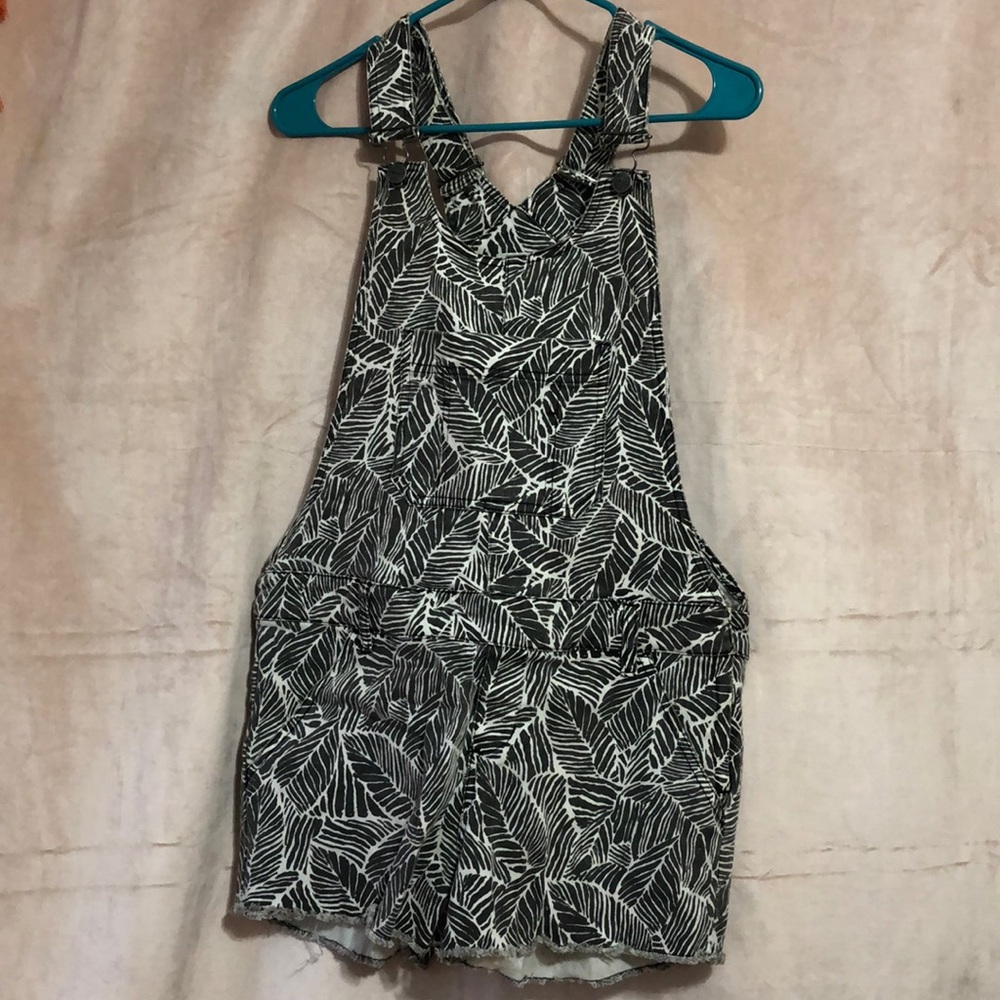 RVCA leaf print shortalls.